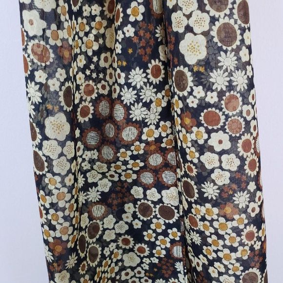 Vintage Brown Earthtone Flower Pattern Cejon Scarf 60" long EUC - Picture 2 of 3